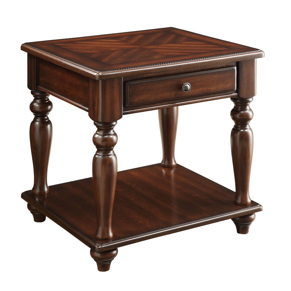 Wooden End Table with 1 Drawer and 1 Bottom Shelf Walnut Brown AMF-82746