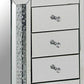 3 Drawer Mirrored Nightstand with Faux Crystals Inlay, Silver