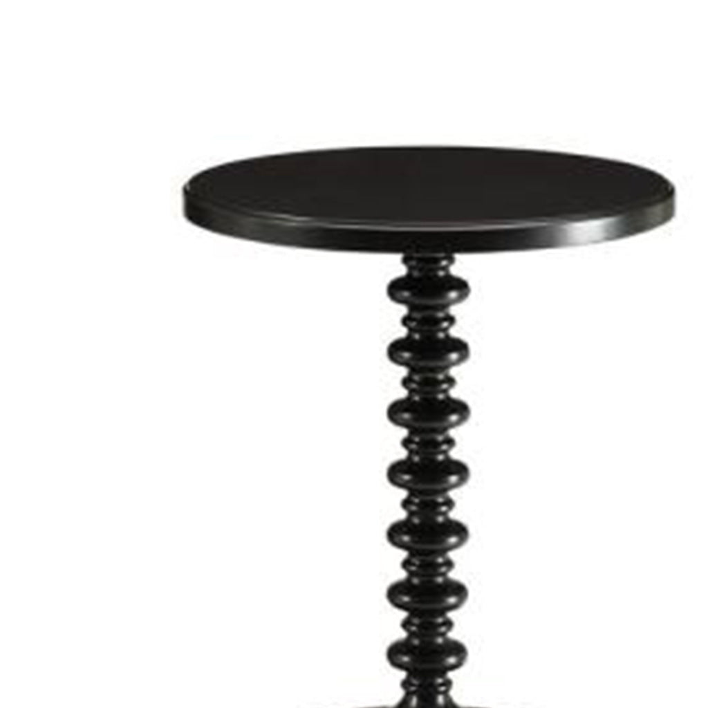 22 Inch Round Wooden Side Table with Turned Base Black By Casagear Home AMF-82794