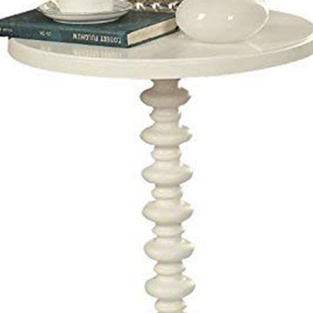 22 Inch Round Wooden Side Table with Turned Base White AMF-82796