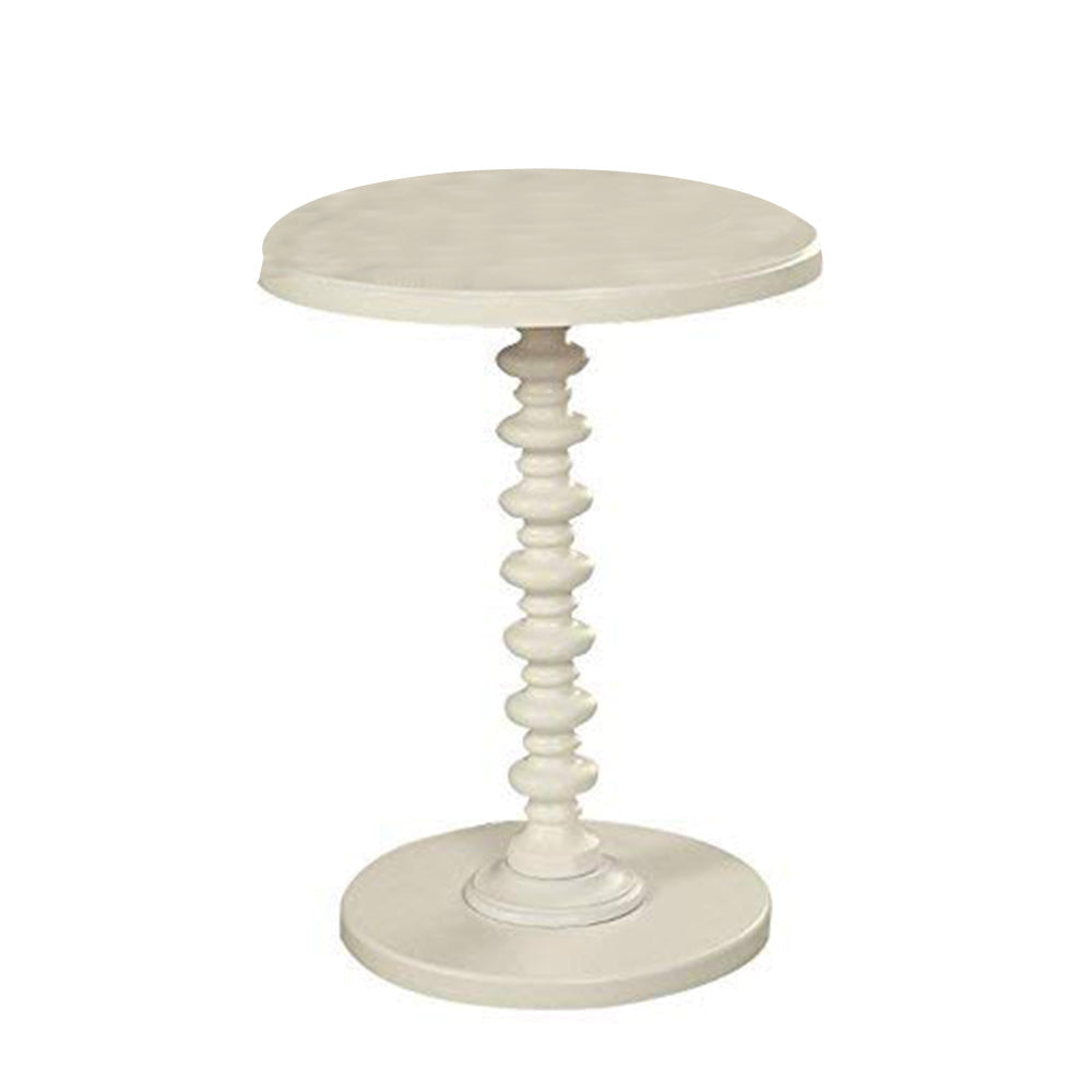 22 Inch Round Wooden Side Table with Turned Base, White