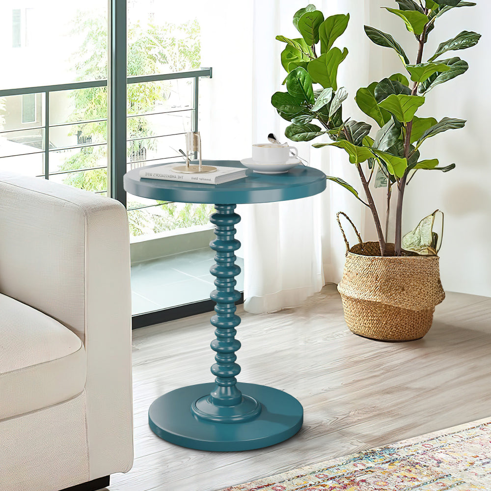 Astonishing Side Table With Round Top, Teal Blue