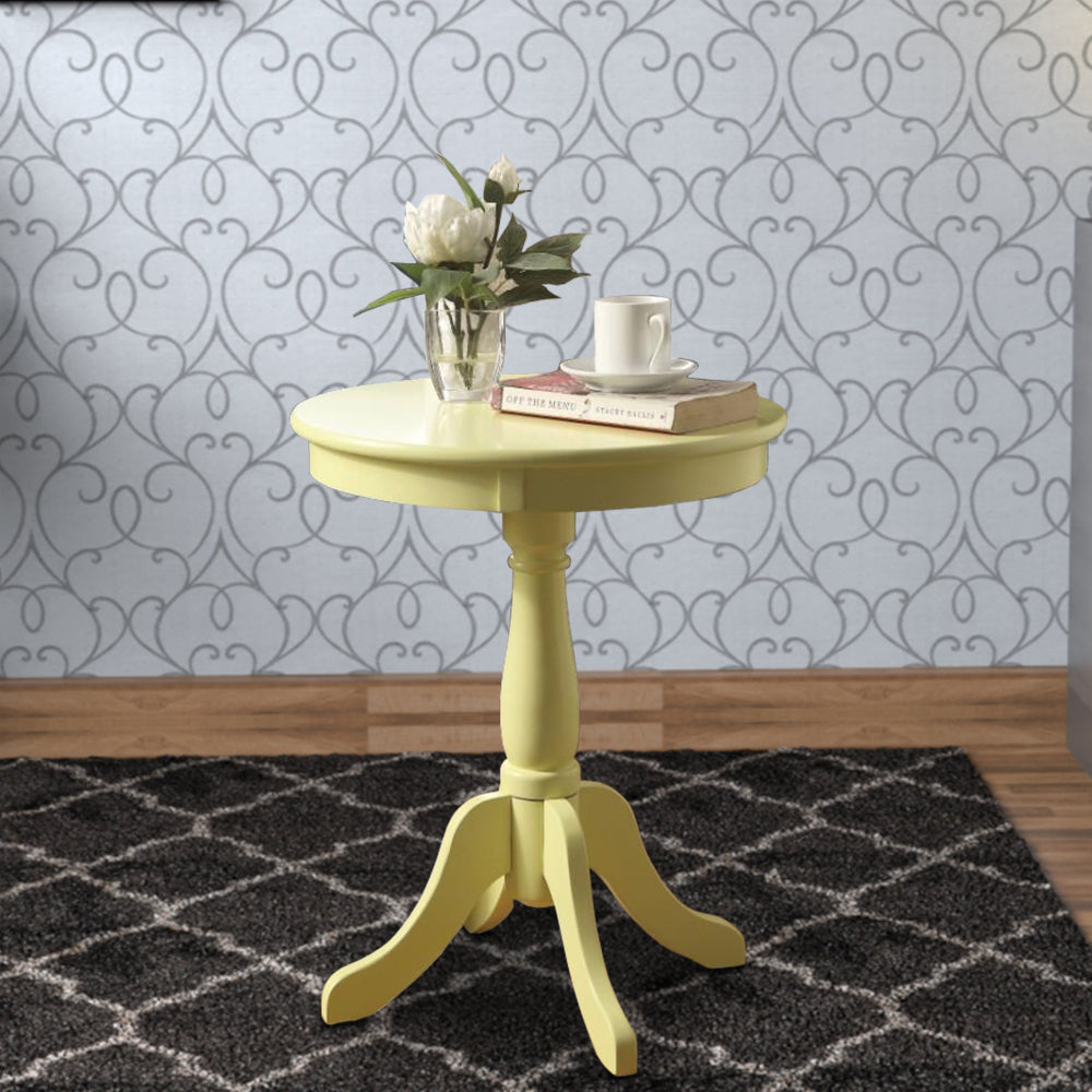 22" Wooden Round Side Table with Pedestal Base, Yellow - ACME