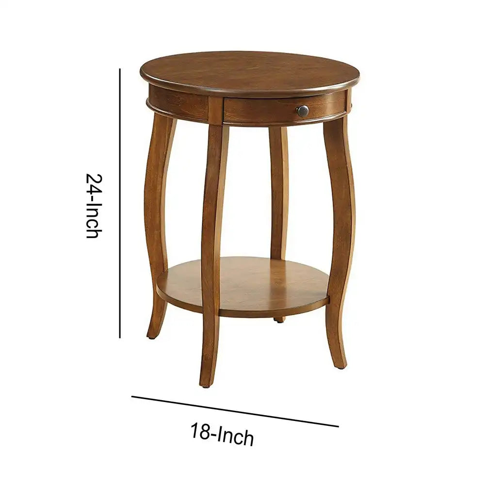 1 Drawer Round Shape Wooden End Table with Cabriole Legs Walnut Brown AMF-82814