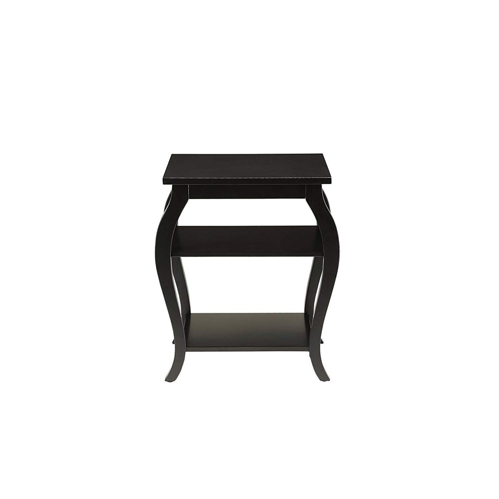 Wooden End Table with 2 Open Shelves and Cabriole Legs Black AMF-82826