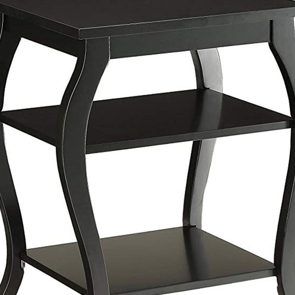 Wooden End Table with 2 Open Shelves and Cabriole Legs Black AMF-82826