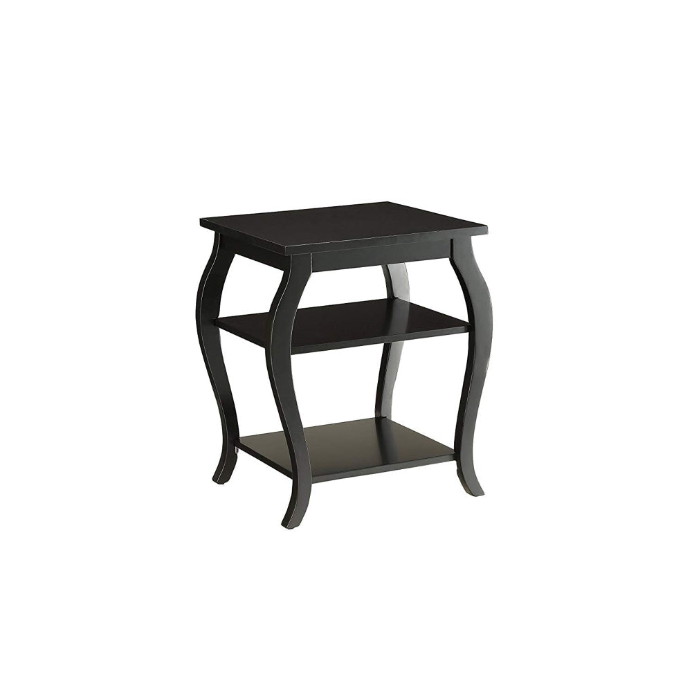 Wooden End Table with 2 Open Shelves and Cabriole Legs Black AMF-82826