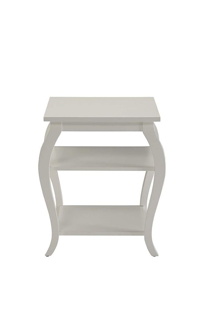 Wooden End Table with 2 Open Shelves and Cabriole Legs White AMF-82828