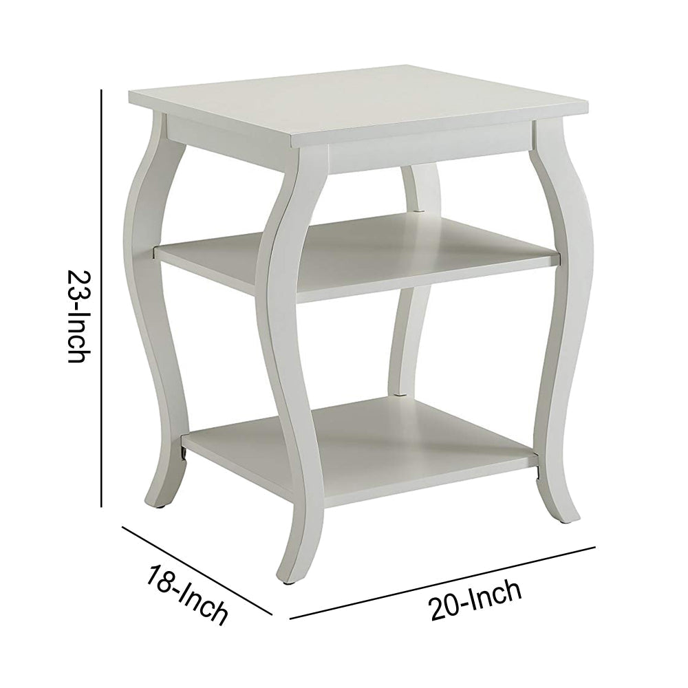 Wooden End Table with 2 Open Shelves and Cabriole Legs White AMF-82828