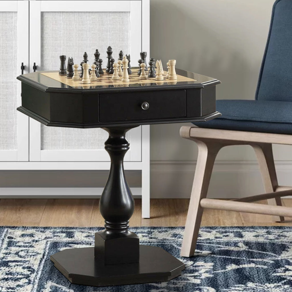 Wooden Chess Game TableWith One Drawer, Black