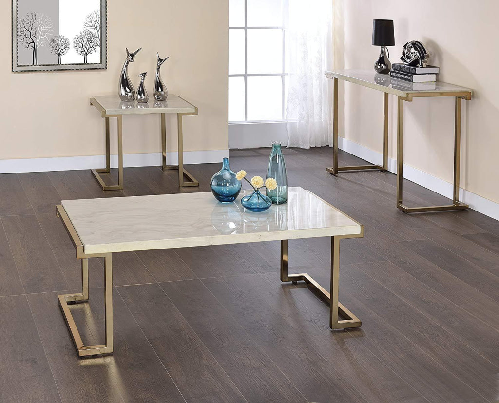 Faux Marble Top Coffee Table With Metal Base White And Gold AMF-82870