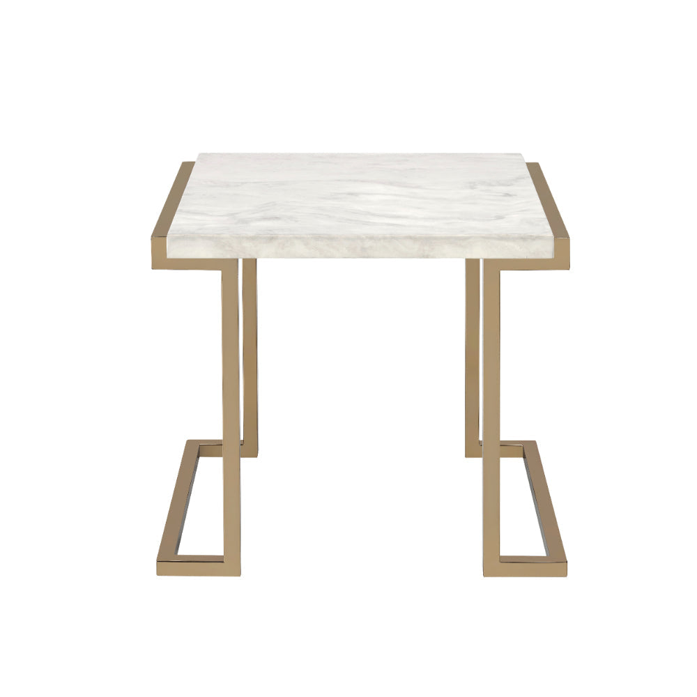 Marble Top End Table With Metal Base White And Gold AMF-82872