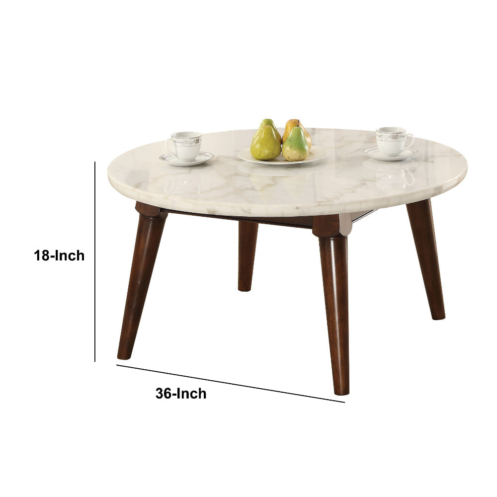 Wood Base Coffee Table with Marble Top Walnut Brown AMF-82890