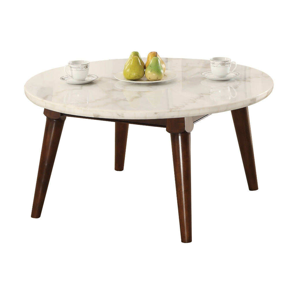 Wood Base Coffee Table with Marble Top Walnut Brown AMF-82890