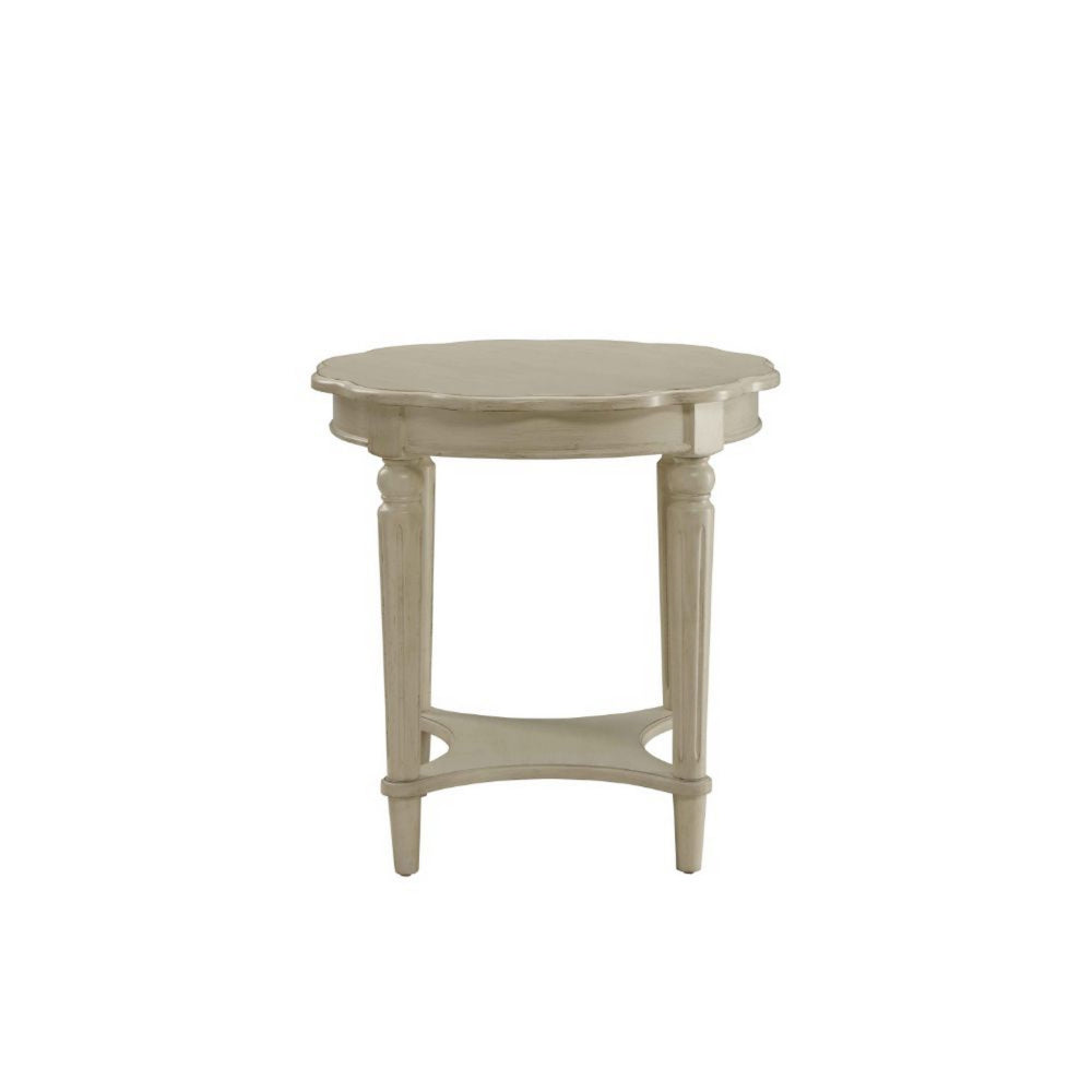 Fordon Round End Table Scalloped Top Antique White AMF-82922