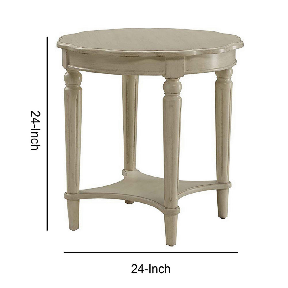 Fordon Round End Table Scalloped Top Antique White AMF-82922