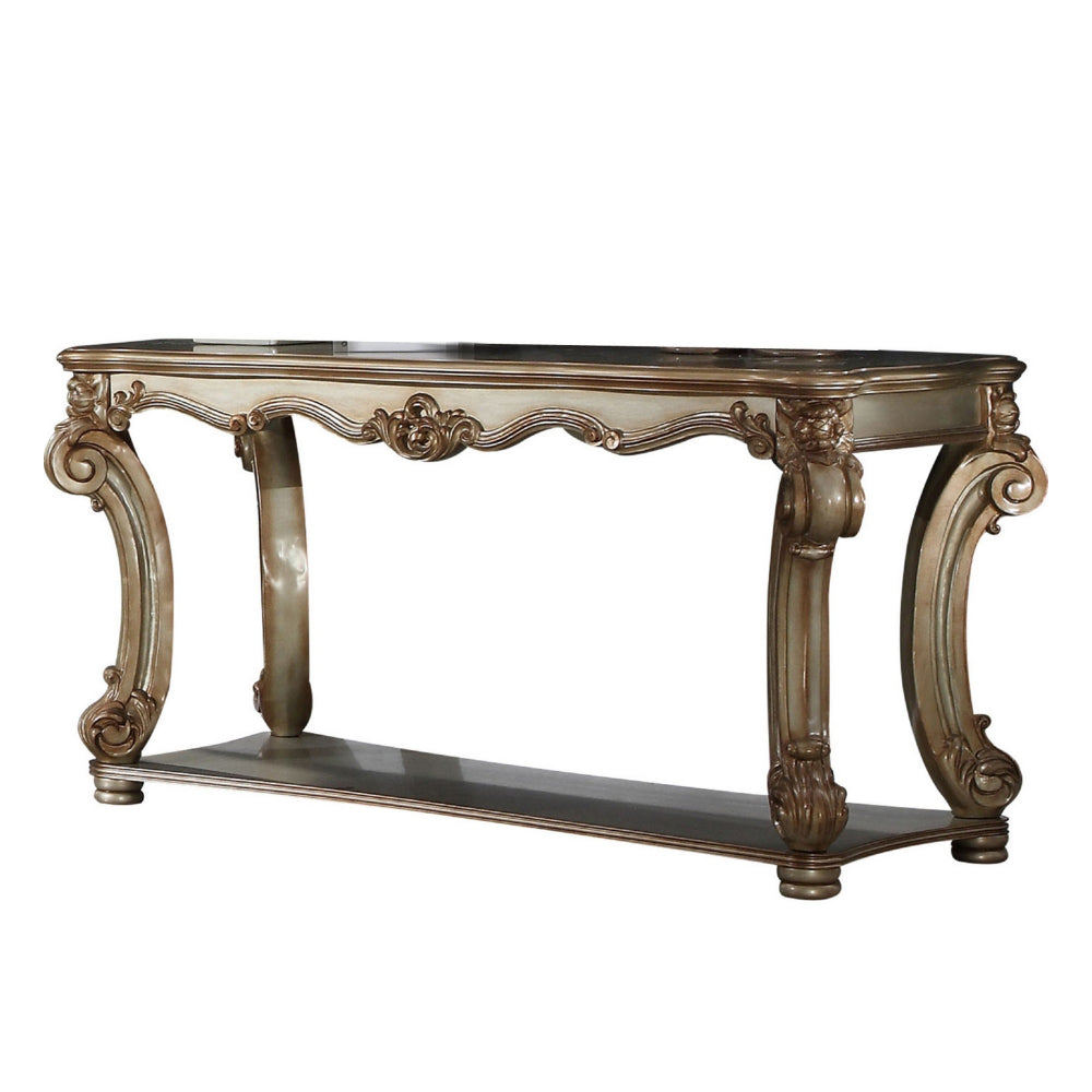 Wood Sofa Table with Bottom Shelf in Golden Brown AMF-83002