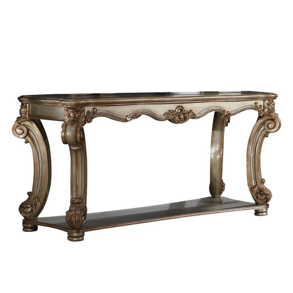 Wood Sofa Table with Bottom Shelf in Golden Brown