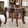 Scalloped Marble Top End Table With Carved Floral Motifs, Walnut Brown