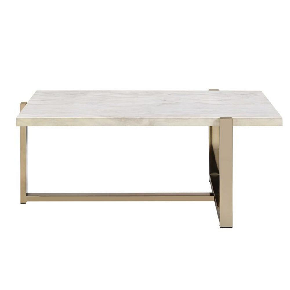 Modern Metal Framed Coffee Table with Faux Marble Top White and Gold - 83105 AMF-83105