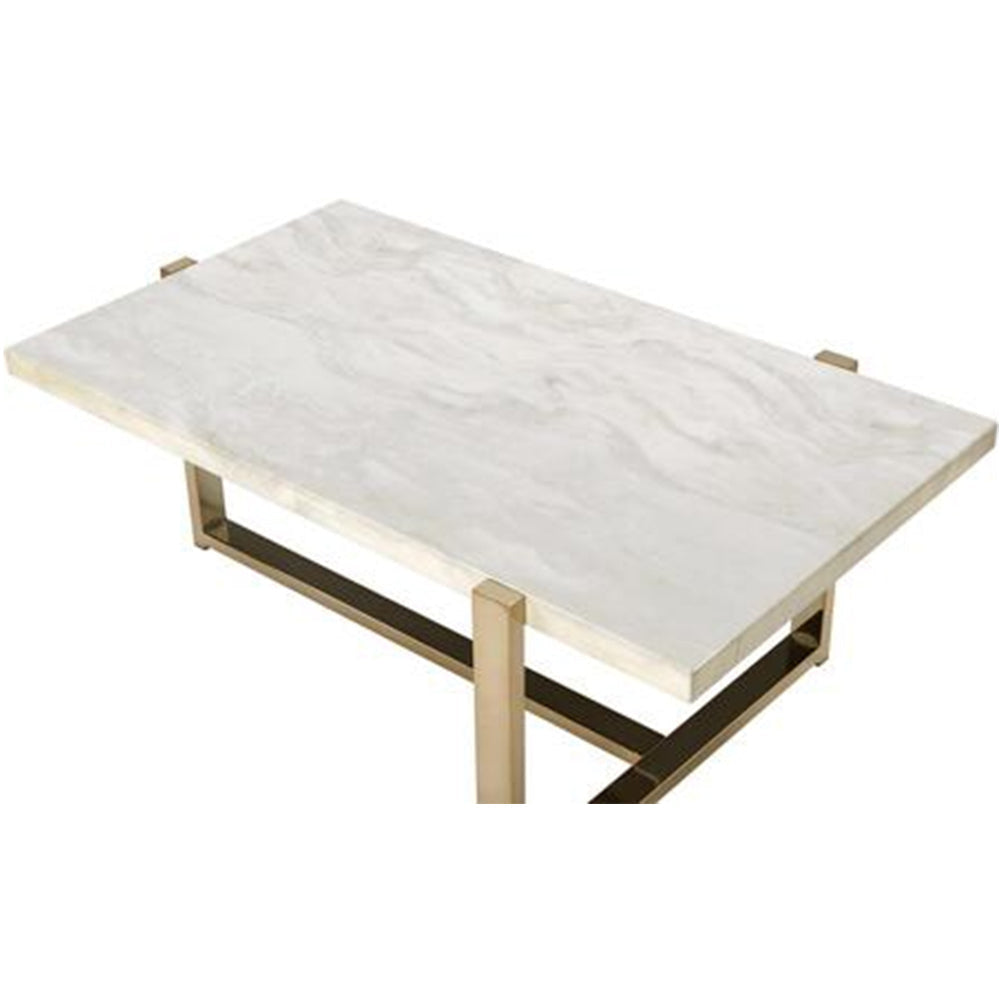 Modern Metal Framed Coffee Table with Faux Marble Top White and Gold - 83105 AMF-83105