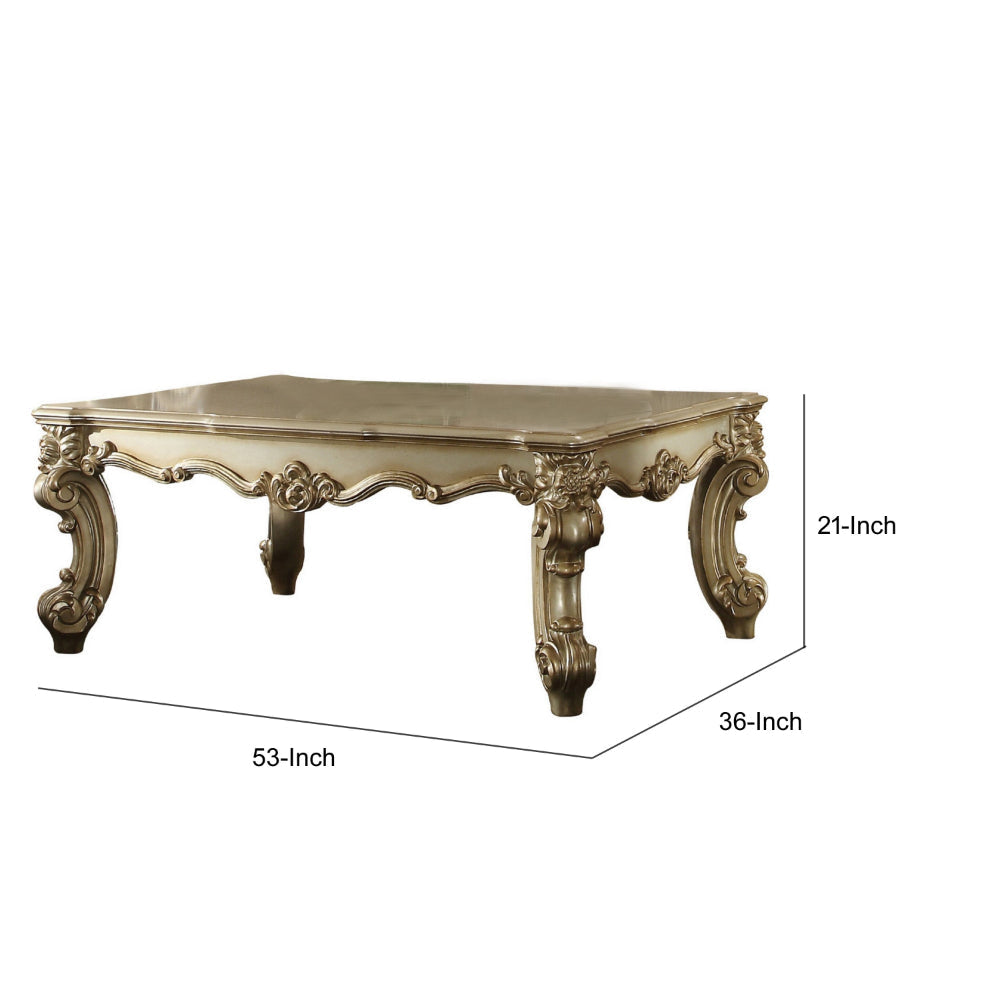 Polyresin Coated Wooden Coffee Table with Engraved Details Gold By Casagear Home AMF-83120