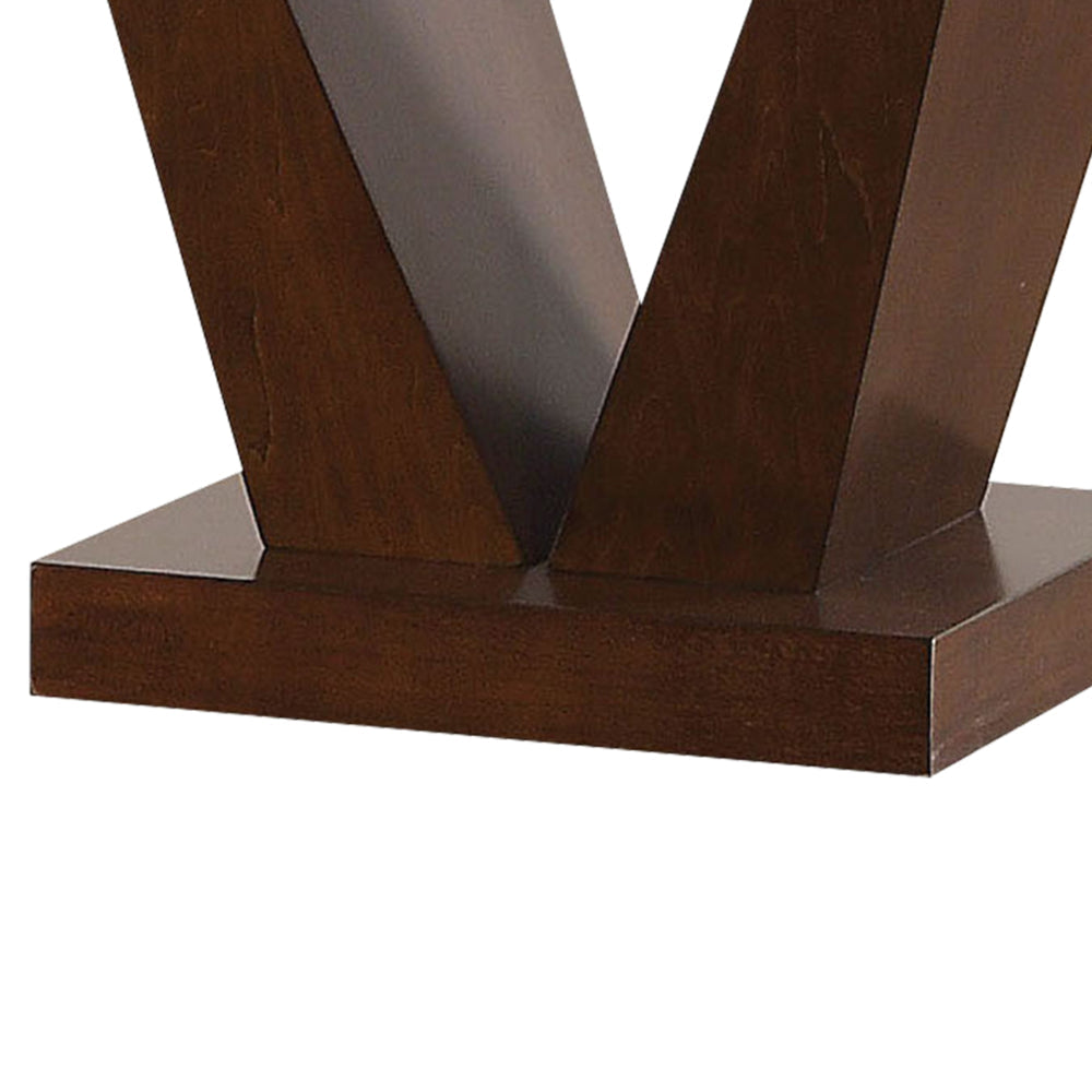 Marble Top End Table with V Shaped Wooden Base White And Brown AMF-83337