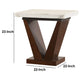 Marble Top End Table with V Shaped Wooden Base White And Brown AMF-83337