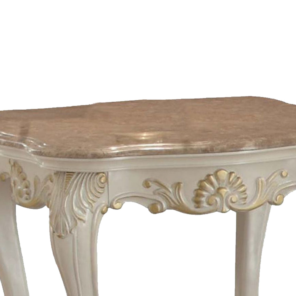 Wooden End Table With Marble Top Pearl White AMF-83542