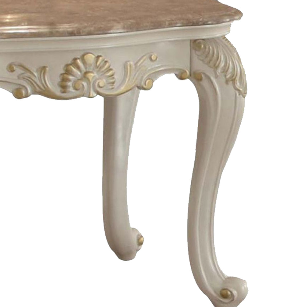 Wooden End Table With Marble Top Pearl White AMF-83542