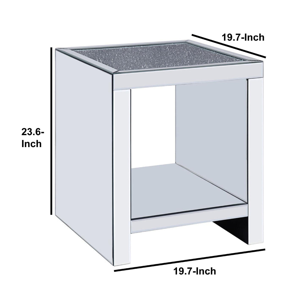 Wood and Mirror End Table with One Shelf Clear - 83582 AMF-83582