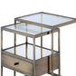 Metal and Glass 2 Piece Nesting Table Set Brown and Clear AMF-84470