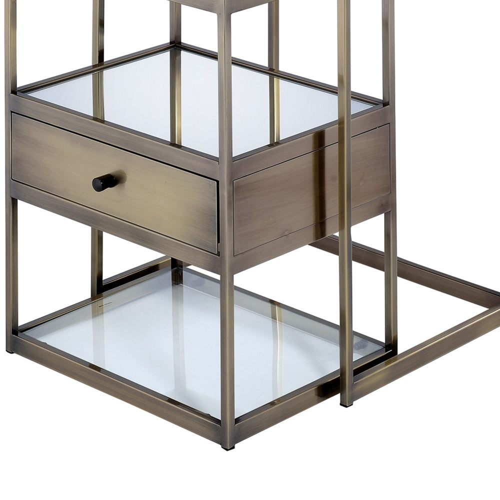 Metal and Glass 2 Piece Nesting Table Set Brown and Clear AMF-84470