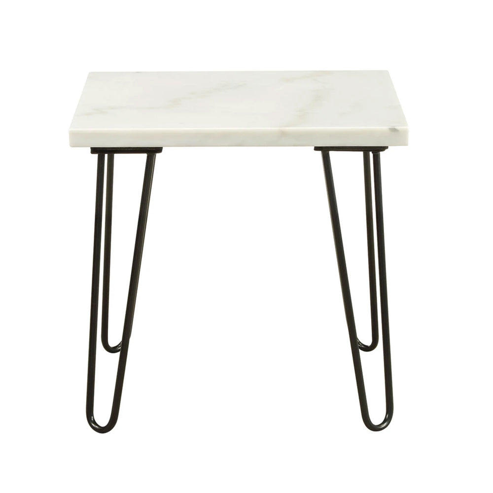 Marble Top End Table with Hairpin Style Metal Legs White and Black By Casagear Home AMF-84502