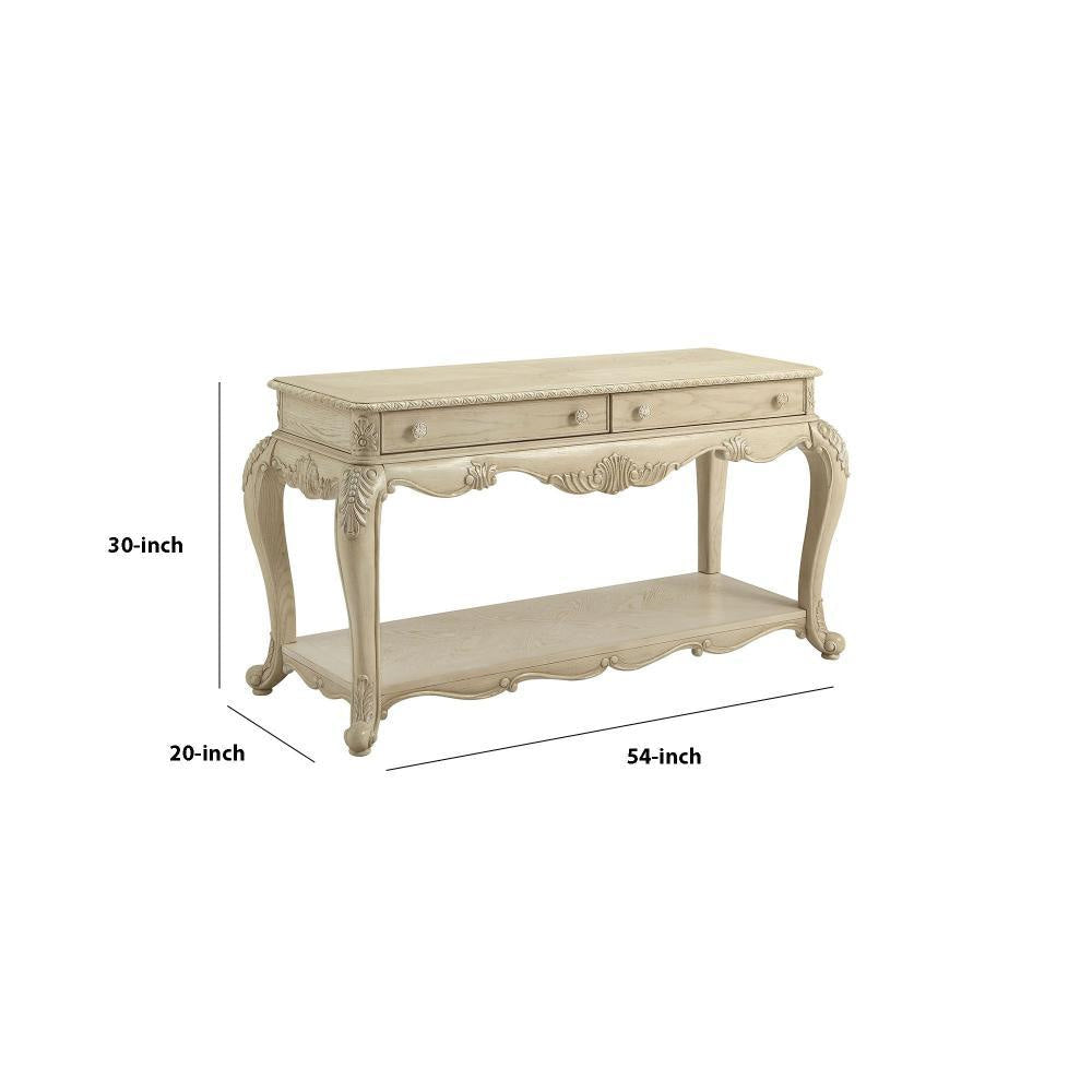 30’’ 2-Drawer Console Table with Bottom Shelf Antique White AMF-86023