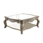 18" Glass Top Wooden Coffee Table, Antique Taupe