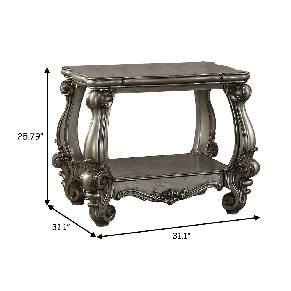 Square Shape Wooden End Table With Bottom Shelf Antique Gray By Casagear Home AMF-86822