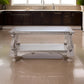 Wooden Coffee Table with Inserted Glass Top and Scrolled Legs, Silver and Clear - 86930