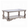 Wooden Coffee Table with Inserted Glass Top and Scrolled Legs Silver and Clear - 86930 AMF-86930