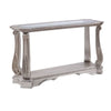 Antique Sofa Table with Polyresin Engravings and Clear Glass Top Silver and Clear By Casagear Home AMF-86933