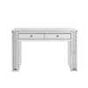 Mirror Accented Two Drawers Wooden Vanity Desk With Faux Crystal Inlay Silver By Casagear Home AMF-90157