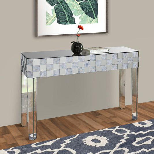 Frosted Chequered Pattern Console Table In Rectangular Shape, Clear