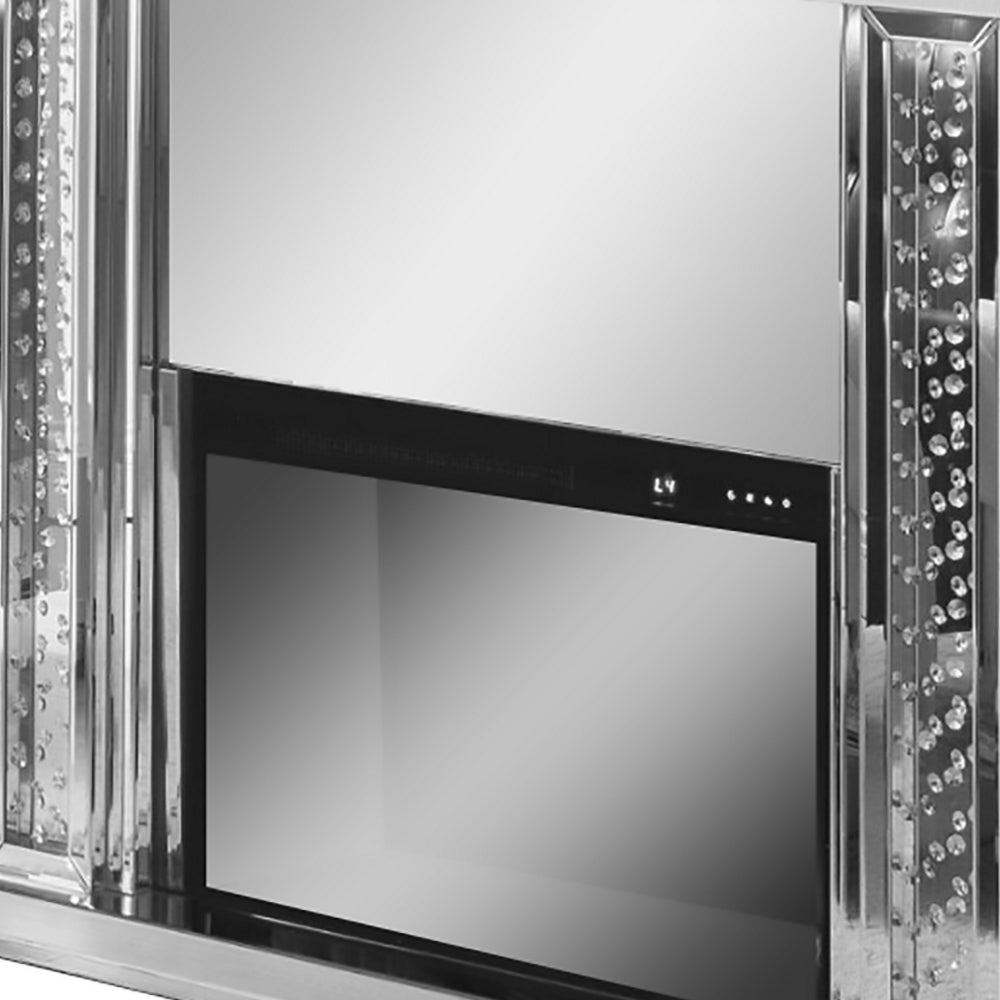 Mirrored Electric Fireplace With Faux Crystal Inlay & Remote Controller Silver By Casagear Home AMF-90254