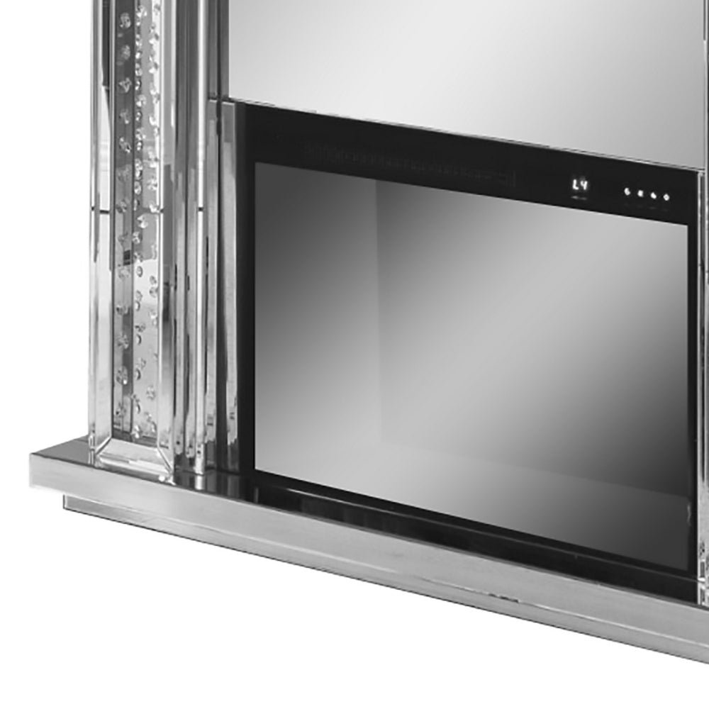 Mirrored Electric Fireplace With Faux Crystal Inlay & Remote Controller Silver By Casagear Home AMF-90254