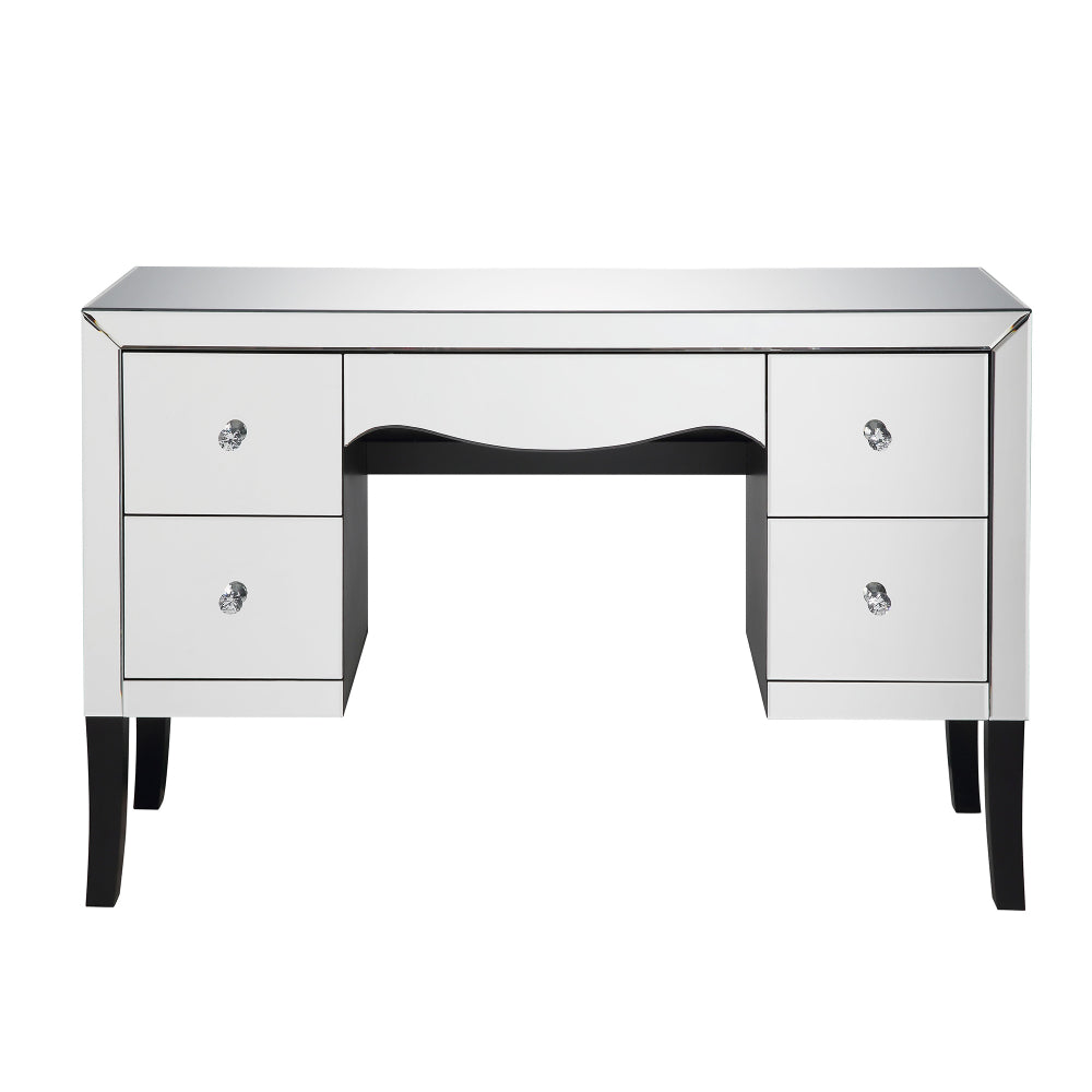 Wooden Framed Mirrored Vanity Desk with Four Drawers and Wavy Apron Silver By Casagear Home AMF-90328