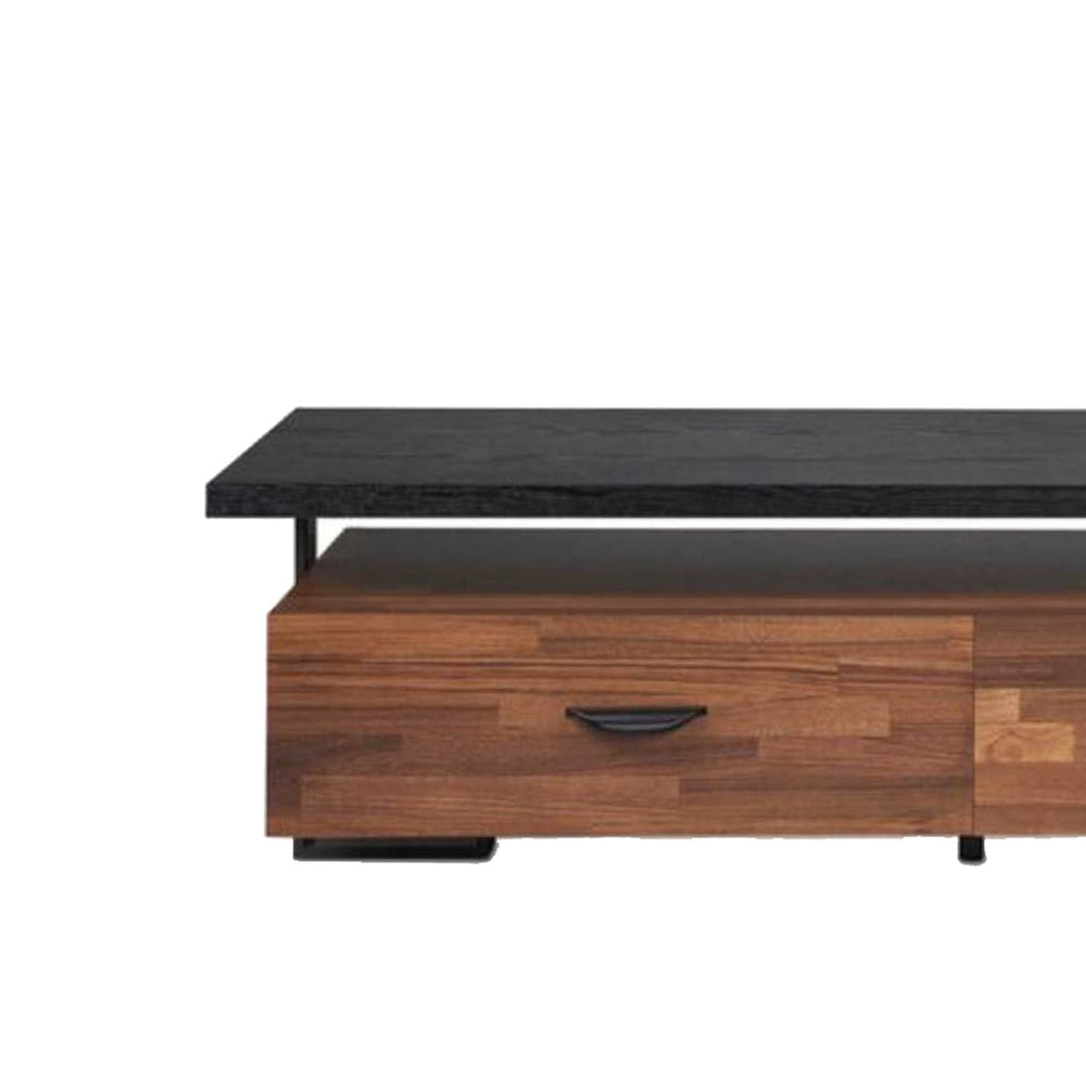 67’2-Drawer Metal and Wood TV Stand Black and Brown AMF-91235