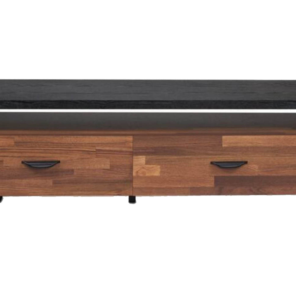 67’2-Drawer Metal and Wood TV Stand Black and Brown AMF-91235