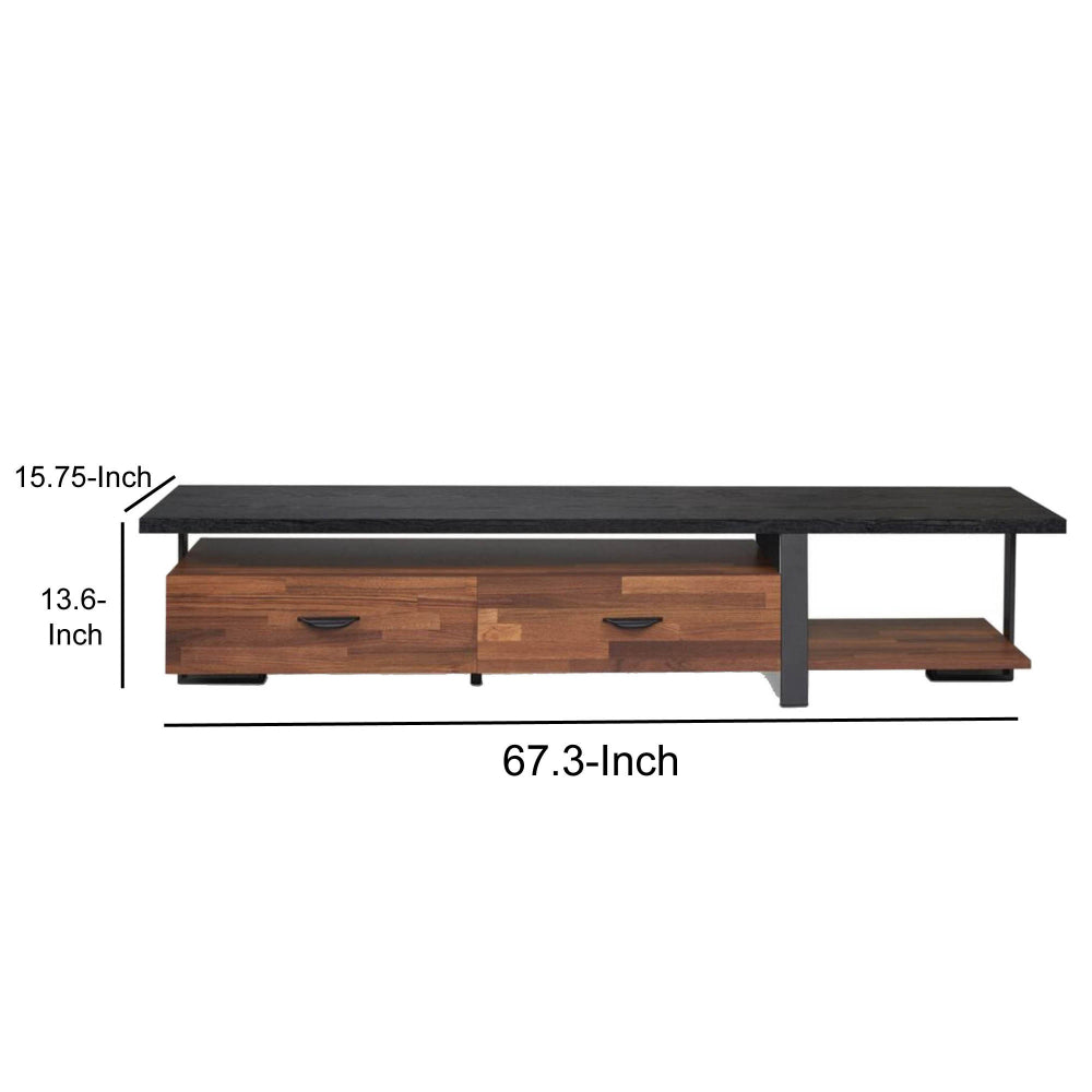 67’2-Drawer Metal and Wood TV Stand Black and Brown AMF-91235