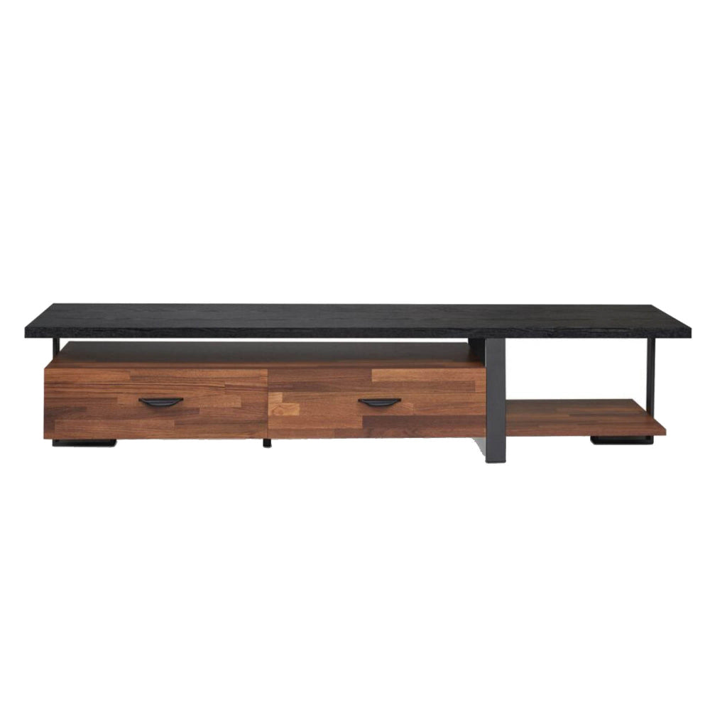 67’2-Drawer Metal and Wood TV Stand Black and Brown AMF-91235