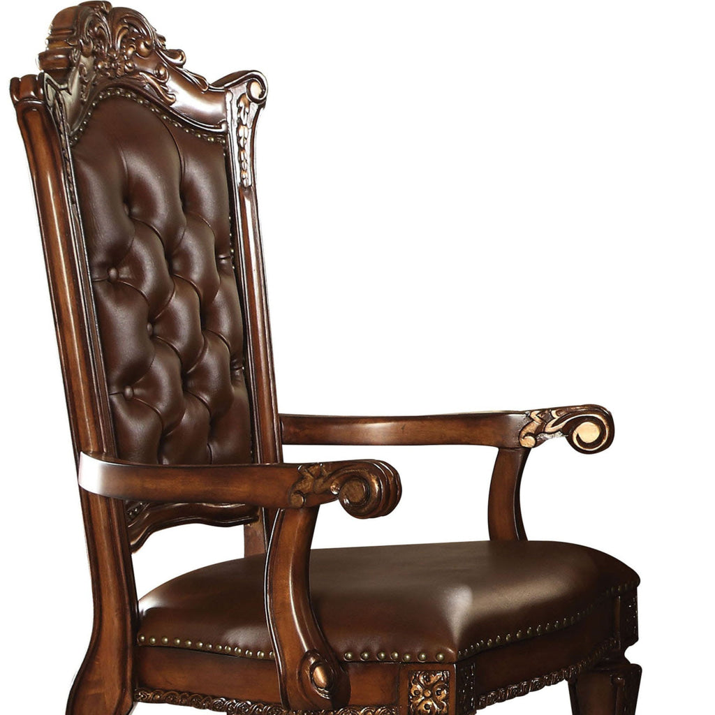 Leather Upholstered Arm Chair in Cherry Brown AMF-92126